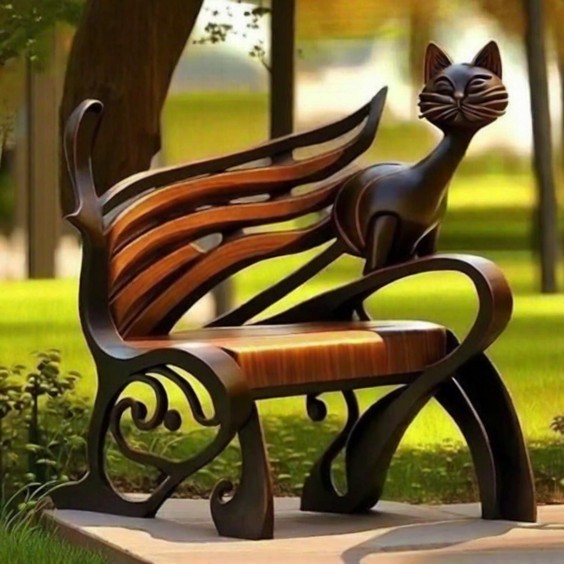 Garden art iron cat benches