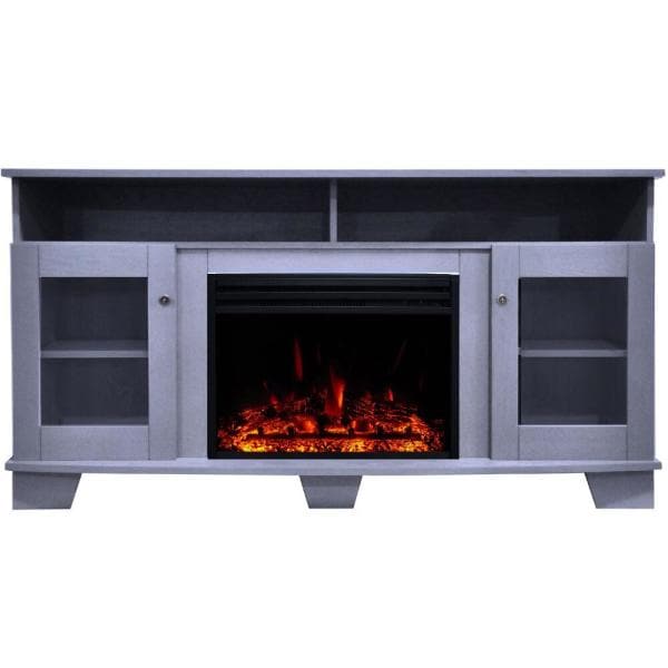 Savona 59 in. Electric Fireplace with Enhanced Log Display, Multi-Color Flames and Remote in Blue