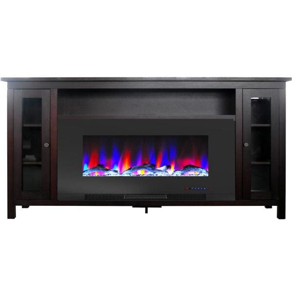 Somerset 70 in. Electric Fireplace TV Stand in Mahogany with Multi-Color LED Flames