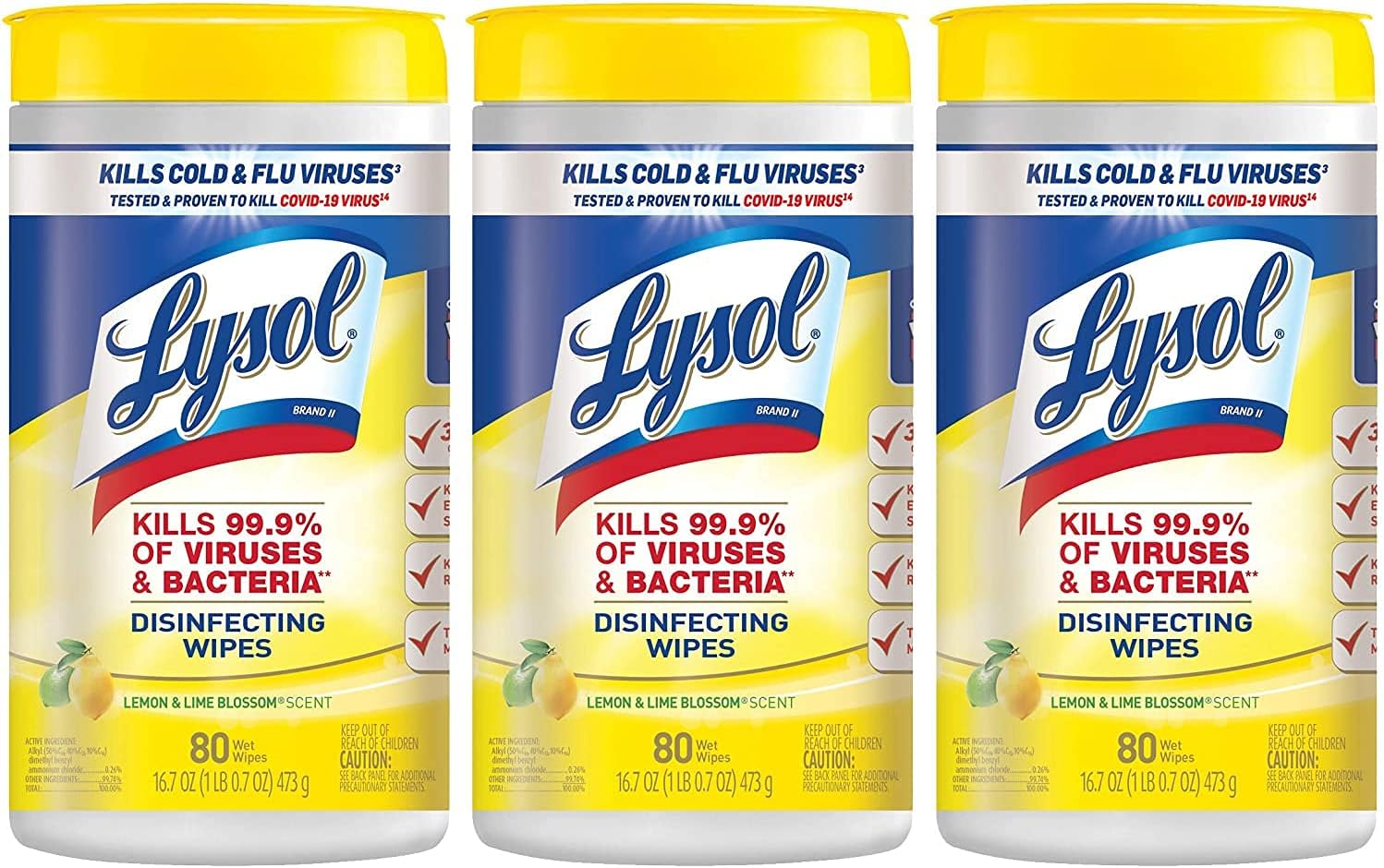 Lysol Disinfectant Wipes Bundle, Multi-Surface Antibacterial Cleaning Wipes, For Disinfecting & Cleaning, contains x2 Lemon & Lim Blossom (80ct) x1 Crisp Linen (80 Ct) & x1 Mango & Hibiscus (80 Ct)