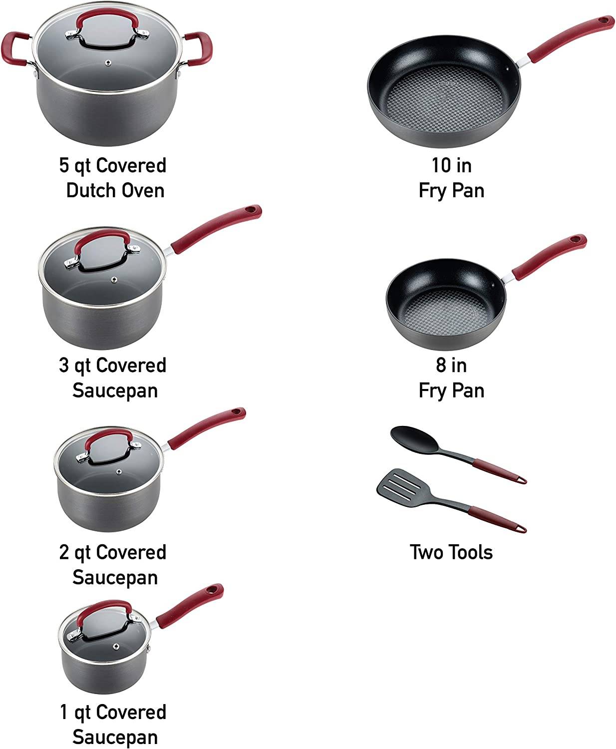 Ultimate Hard Anodized Nonstick Cookware Set 12 Piece Pots and Pans, Dishwasher Safe Red