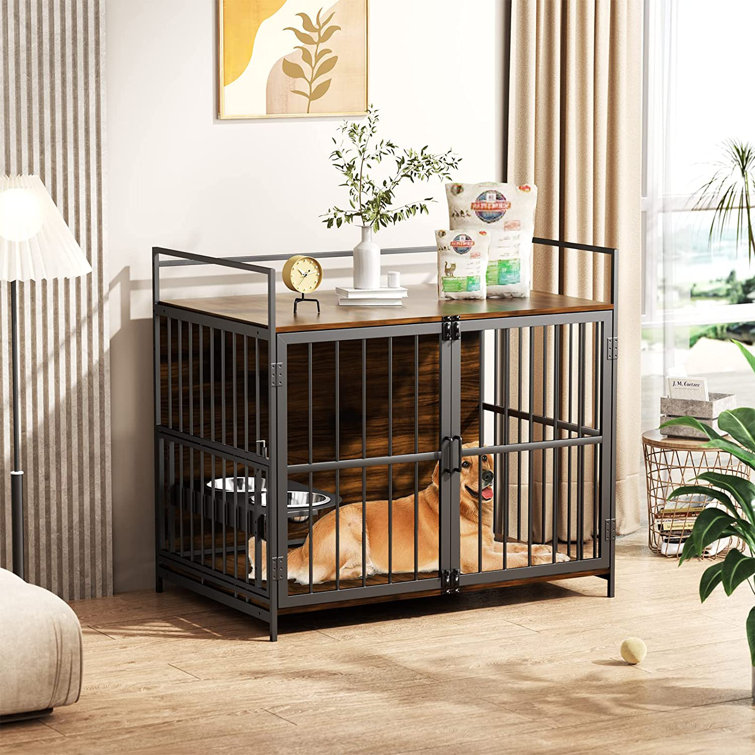 Chuckie Dog Crate Furniture-Style Cages for Dogs Indoor with 2 Stainless Steel Bowls