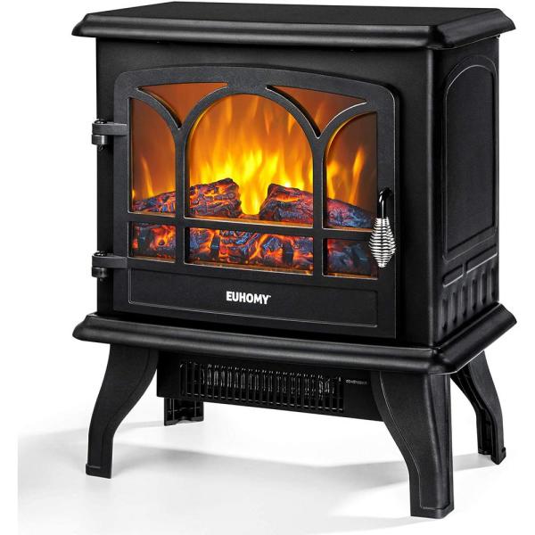 Euhomy Freestanding Wooden Electric Fireplace TV Stand in Black