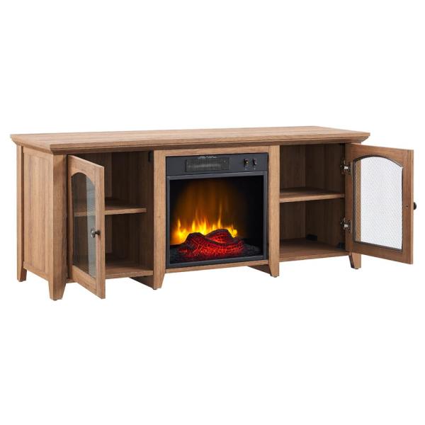 56 in. Media Electric Fireplace with Arch Doors in Rustic Barn Wood