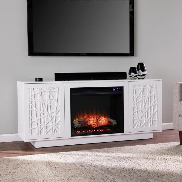 Luke 60 in. Electric Media Fireplace in White
