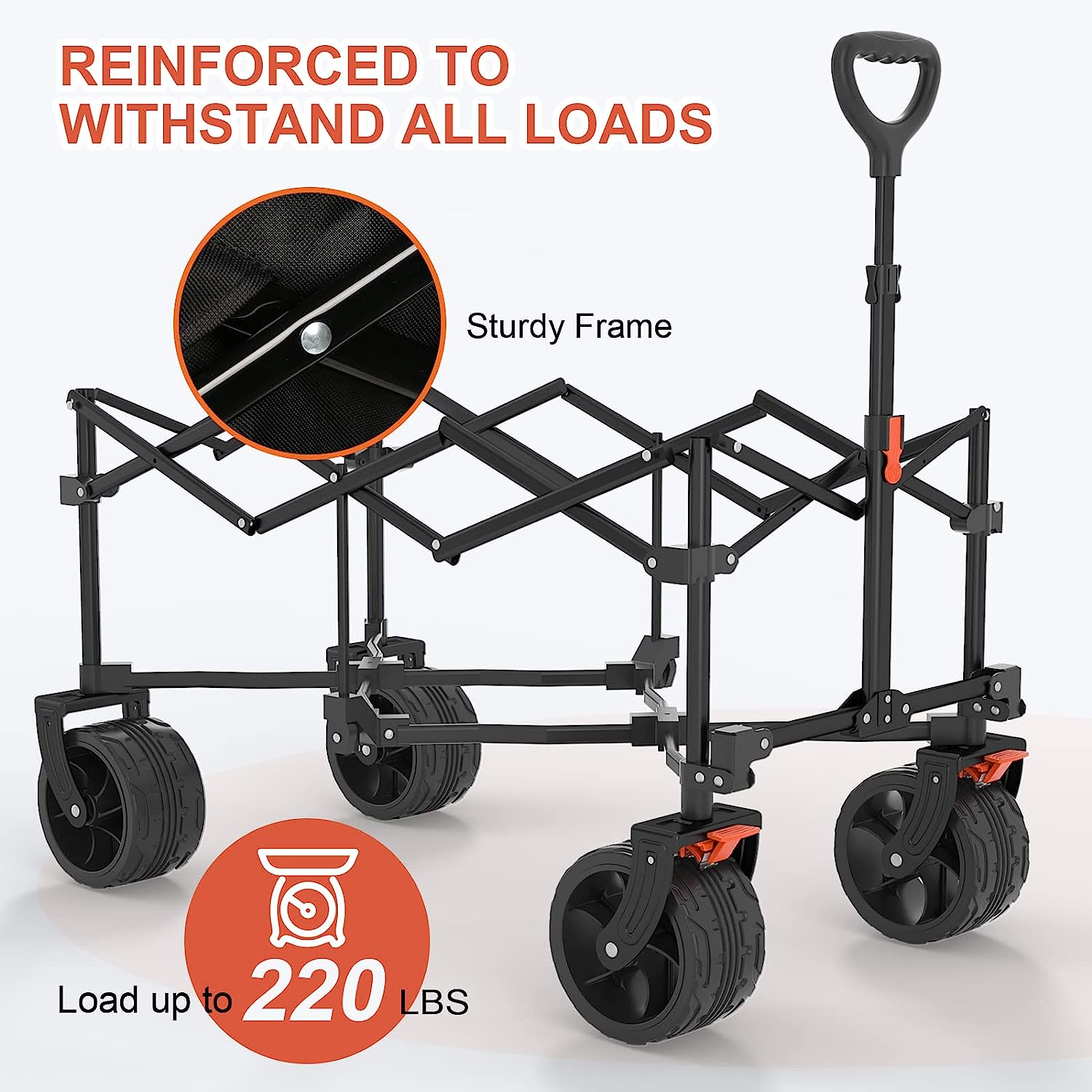 Navatiee Collapsible Folding Wagon, Beach Wagon Cart Heavy Duty Foldable with Big Wheels