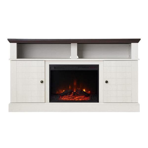 Eliana 60 in. Electric Fireplace TV Stand Console with 23 in. Insert and Remote Control in Dark Oak and White