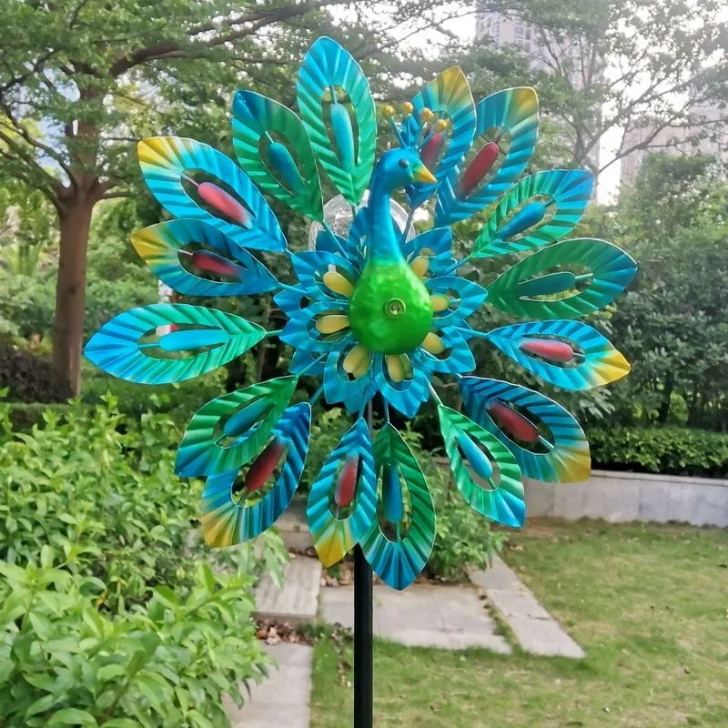 Solar Peacock Wind Spinner with Color-changing LED lights