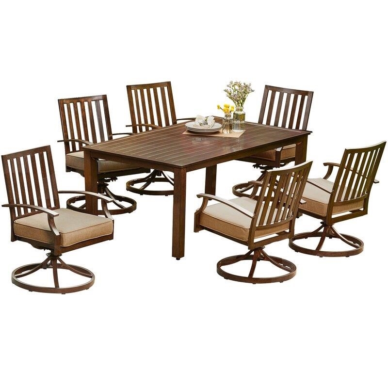 Higden Rectangular 6 - Person 70.1'' Long Aluminum Dining Set with Cushions