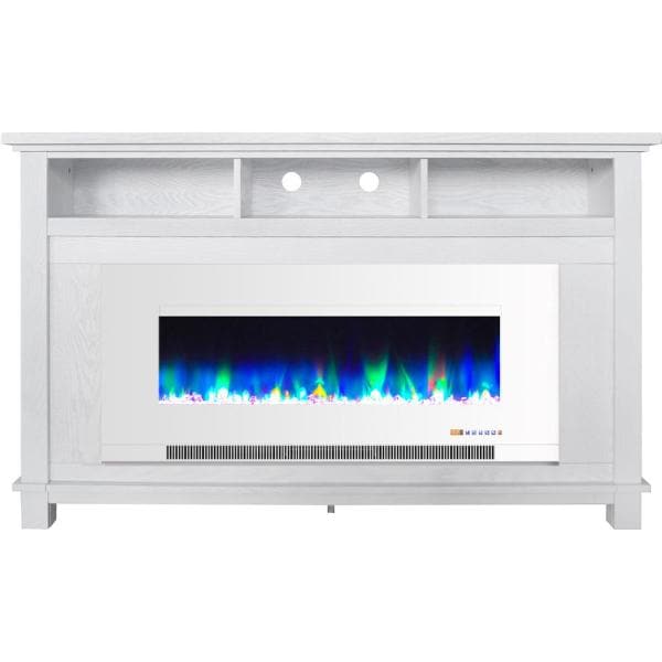 San Jose 58 in. Freestanding Electric Fireplace Entertainment Stand in White with 50 in. Insert and Crystal Rock Display
