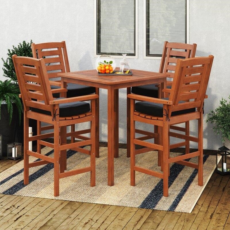 Katishia Square 4 - Person 35.5'' Long Bar Height Dining Set with Cushions