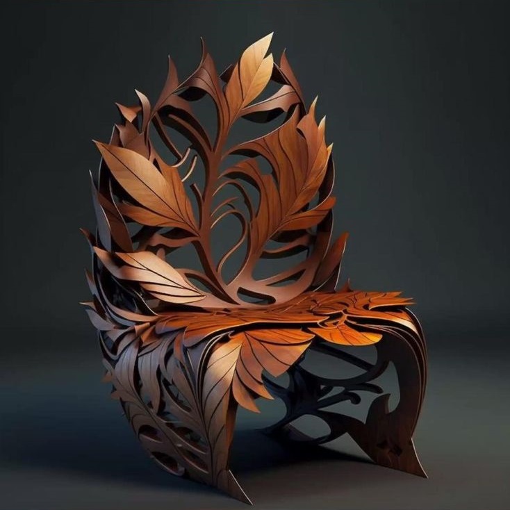 French Art Nouveau Sculptural Leaf Chair