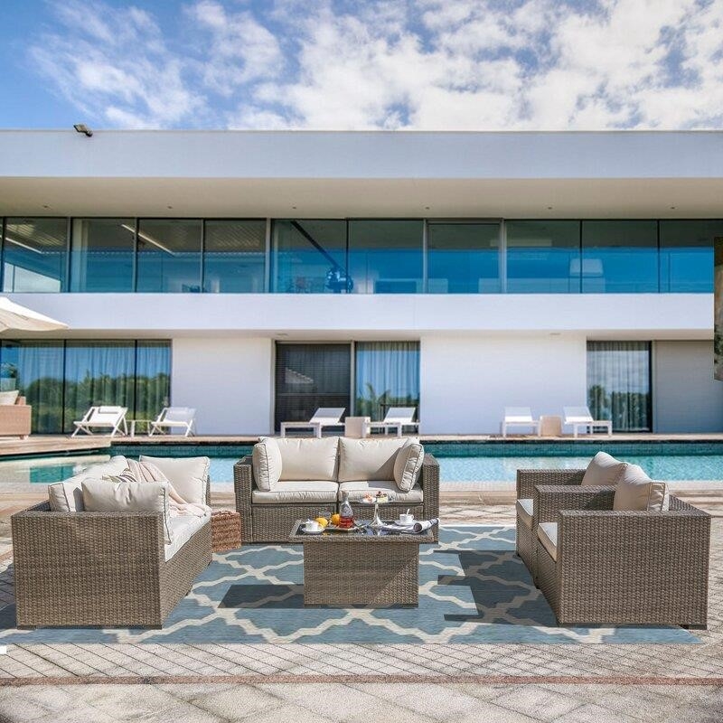 Wragby Wicker/Rattan 6 - Person Seating Group with Cushions