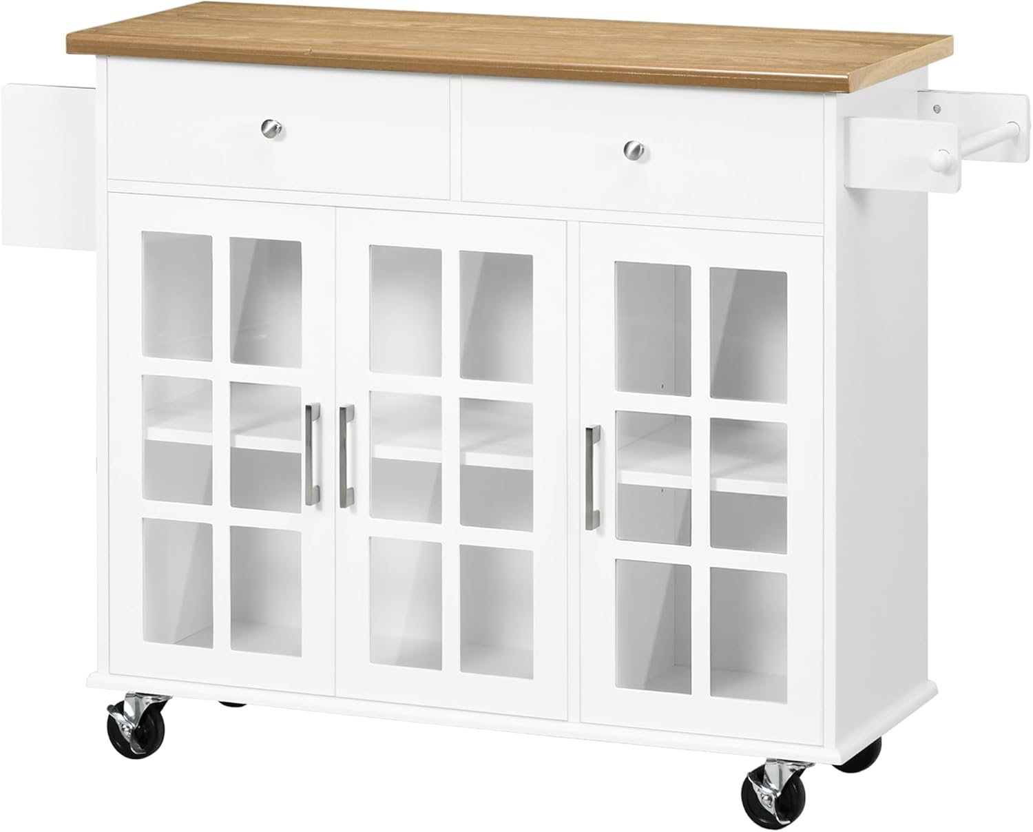 HOMCOM Kitchen Island with Storage, Rolling Kitchen Cart with 2 Drawers, 2 Cabinets, Spice Rack and Towel Rack for Dining Room, White