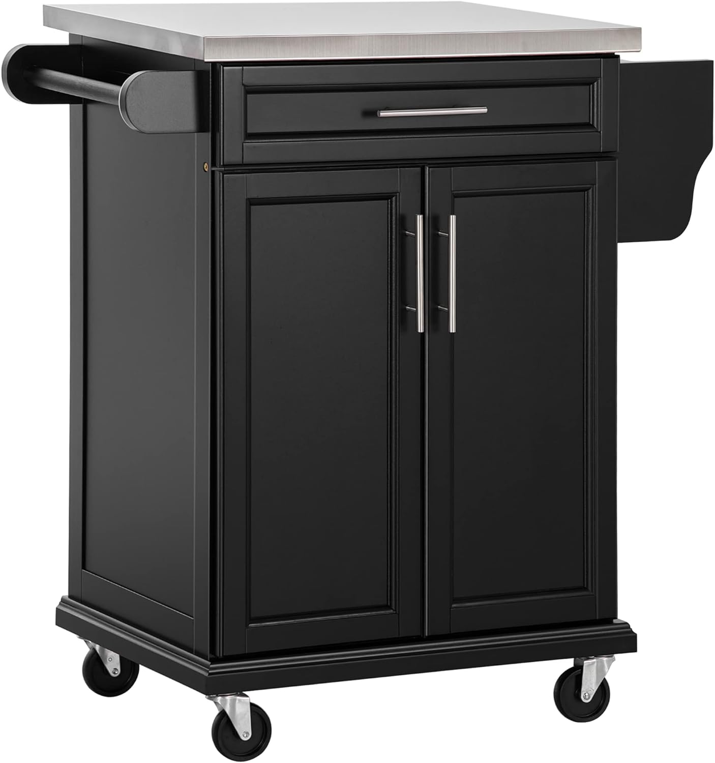 HOMCOM Kitchen Island on Wheels, Rolling Kitchen Cart with Stainless Steel Countertop, Drawer, Towel Rack and Spice Rack, Utility Storage Trolley, Gray