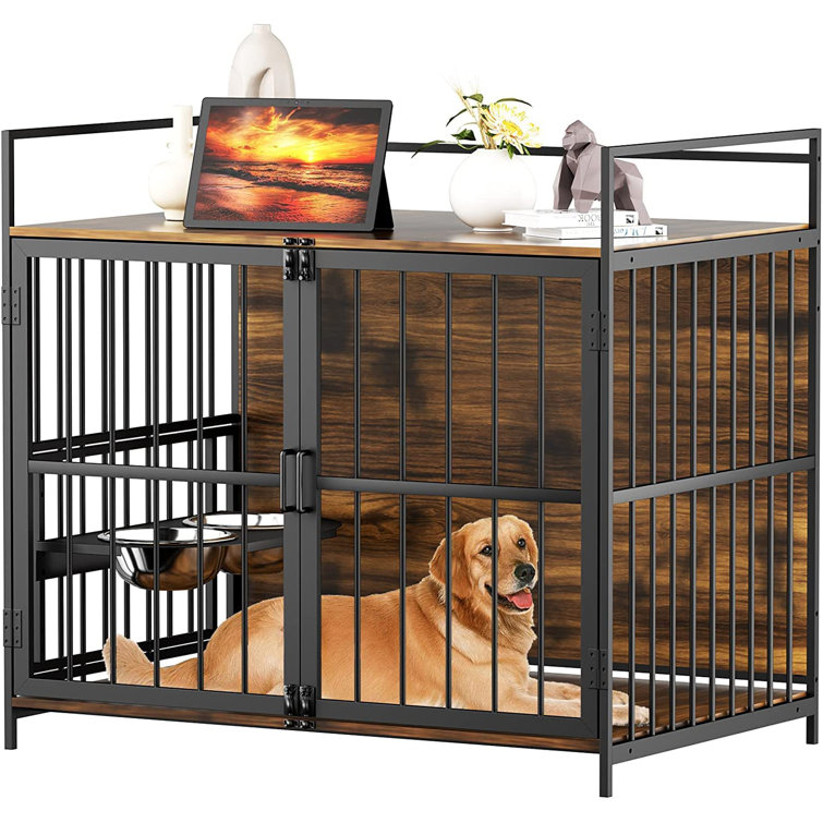 Chuckie Dog Crate Furniture-Style Cages for Dogs Indoor with 2 Stainless Steel Bowls