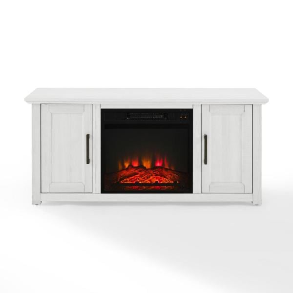 Camden Whitewash 48 in. Low Profile TV Stand with Fireplace Fits 50 in. TV with Cable Management