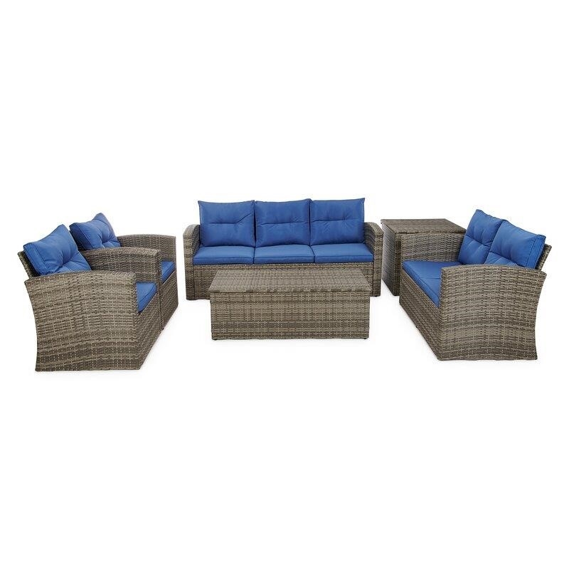 Andreau 6 Piece Rattan Sofa Seating Group with Cushions