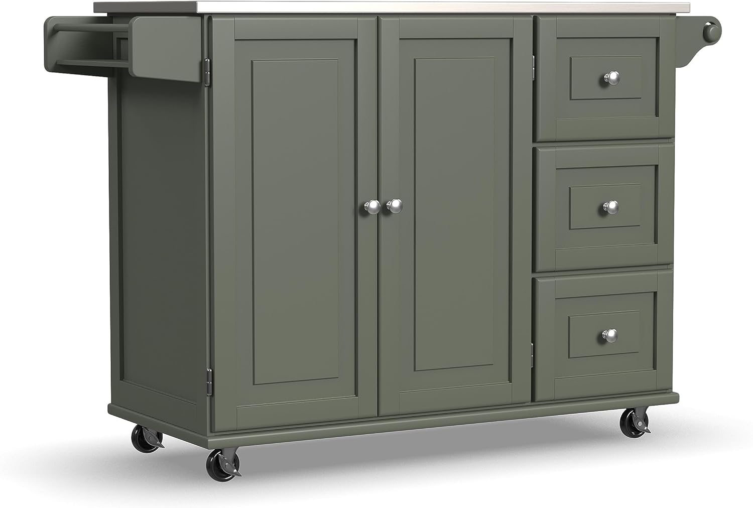 Homestyles Kitchen Cart with Stainless Steel Metal Top Rolling Mobile Kitchen Island with Storage and Towel Rack 54 Inch Width Off White