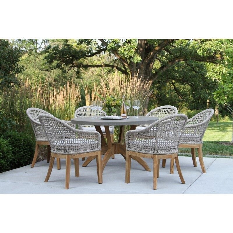 Hayden Round 4 - Person 52'' Long Teak Dining Set with Cushions
