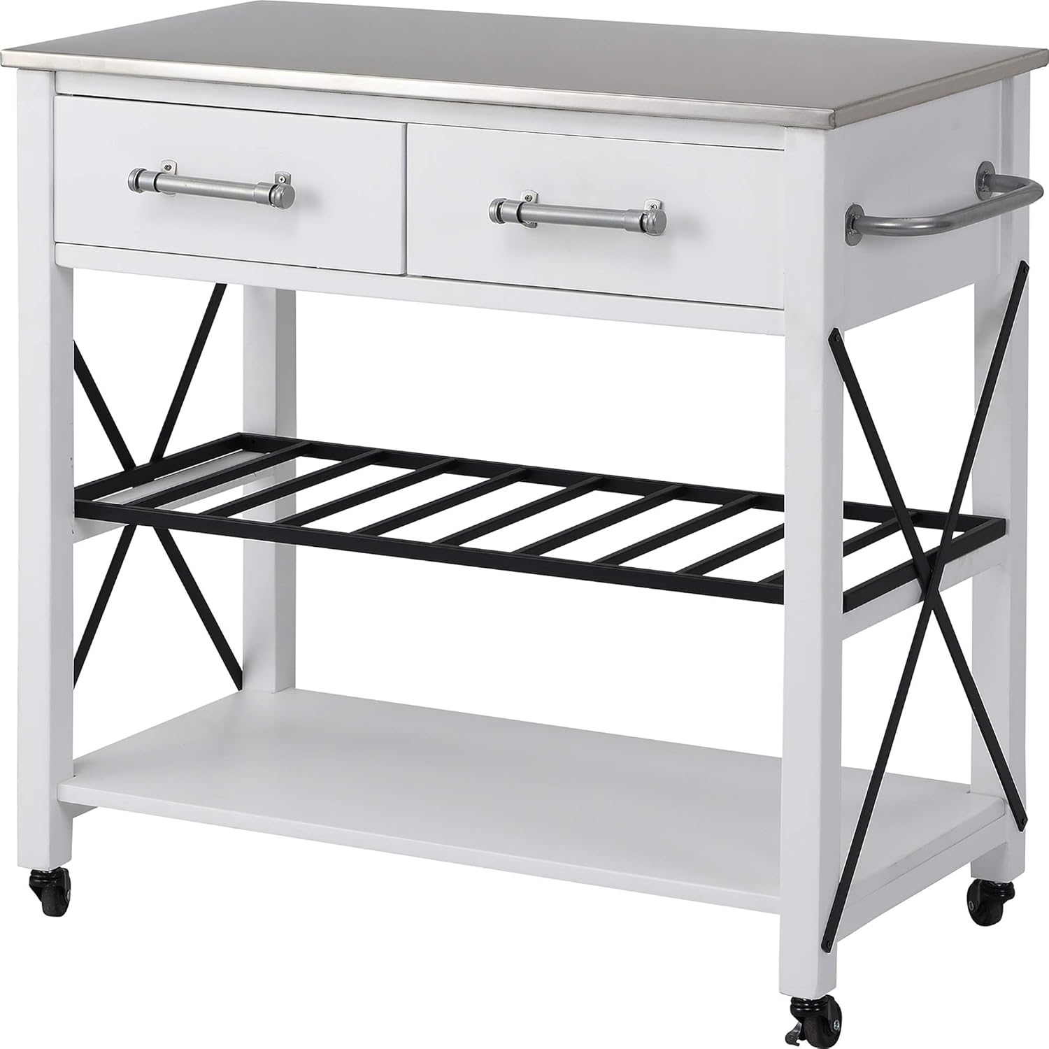 FirsTime & Co. Off-White and Brown Aurora Kitchen Cart, Coffee Bar and Microwave Stand, Island on Wheels with Storage, Wood and Metal, Farmhouse, 31.5 inches