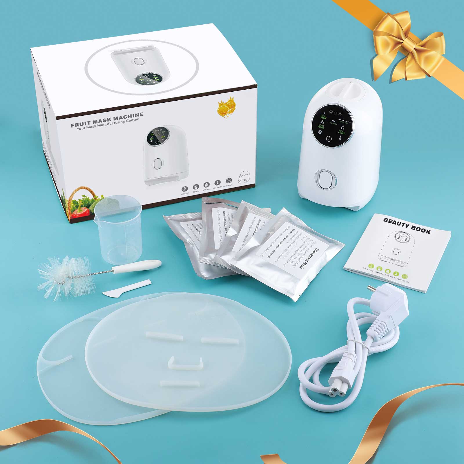 Beauty Facial Mask Maker Machine Automatic DIY Fruit Vegetable Skincare Acne Treatment Hydration Anti Aging with 32pcs Collagen