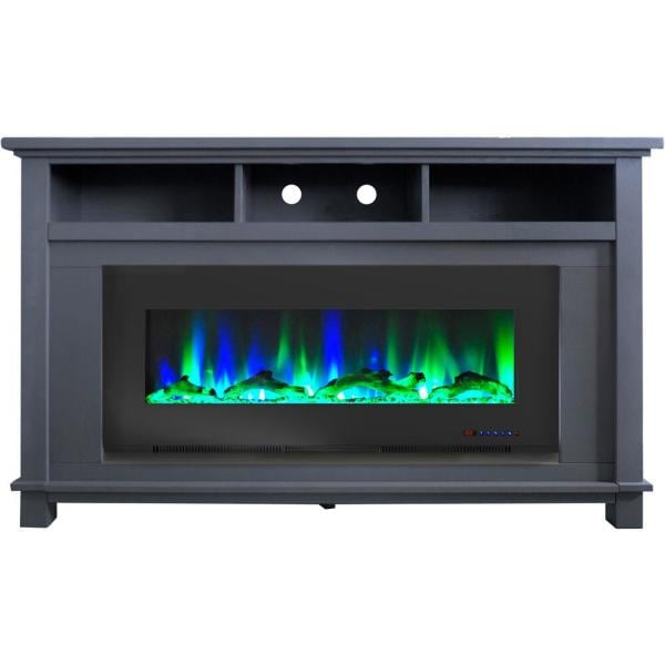 San Jose 58 in. Electric Fireplace in Blue with Driftwood Log Display