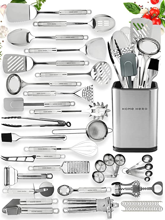 Home Hero Kitchen Utensils Set - Stainless Steel Cooking Utensils Set with Spatula - Kitchen Gadgets & Kitchen Tool Gift 54-pcs Set