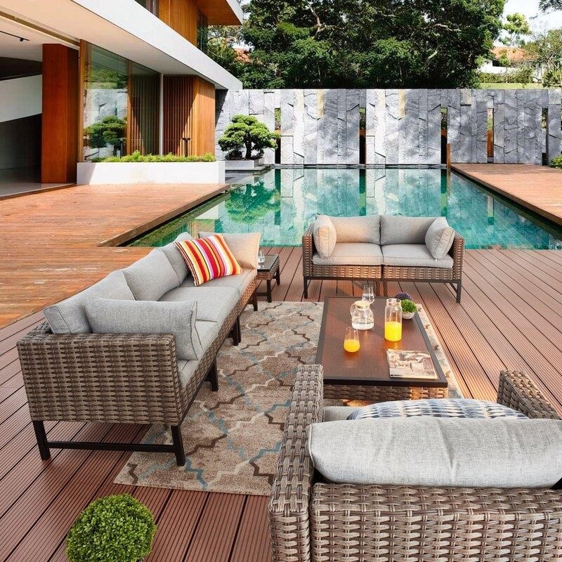 Affric Wicker/Rattan 6 - Person Seating Group with Cushions