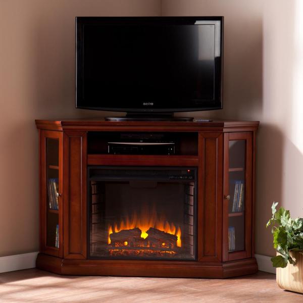Hudson 48 in. W Convertible Media Electric Fireplace in Brown Mahogany