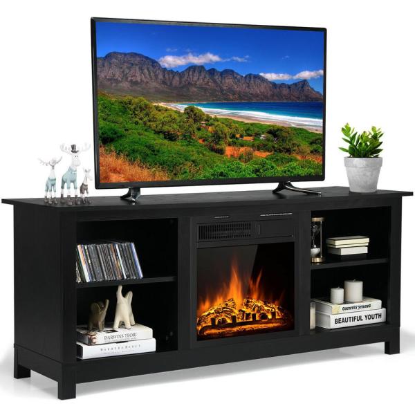 58 in. 2-Tier Fireplace TV Stand W/18 in. 1500W Electric Fireplace 65 in. Black