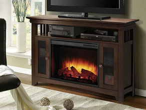 Wyatt Electric Fireplace Media Console in Burnished Oak