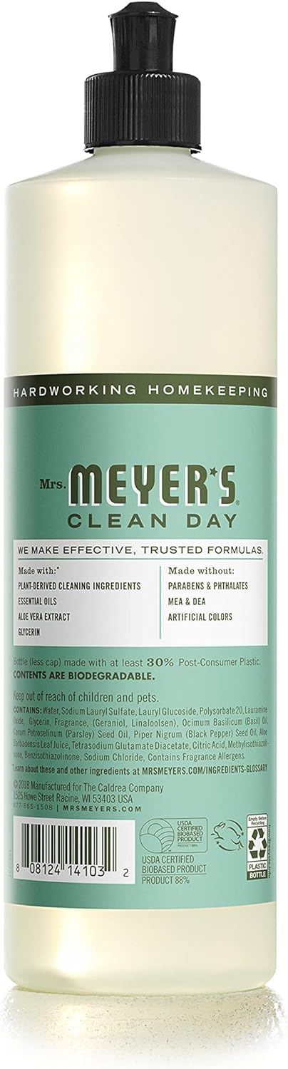 Mrs. Meyer's Liquid Dish Soap, Biodegradable Formula, Basil, 16 fl. oz - Pack of 3