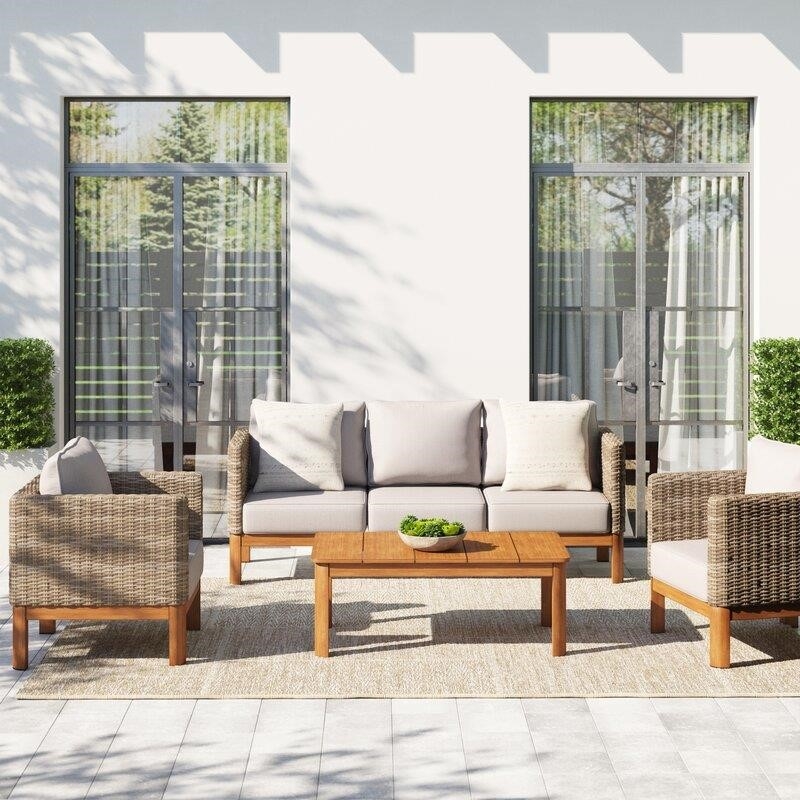 Centerview Wicker/Rattan 5 - Person Seating Group with Cushions