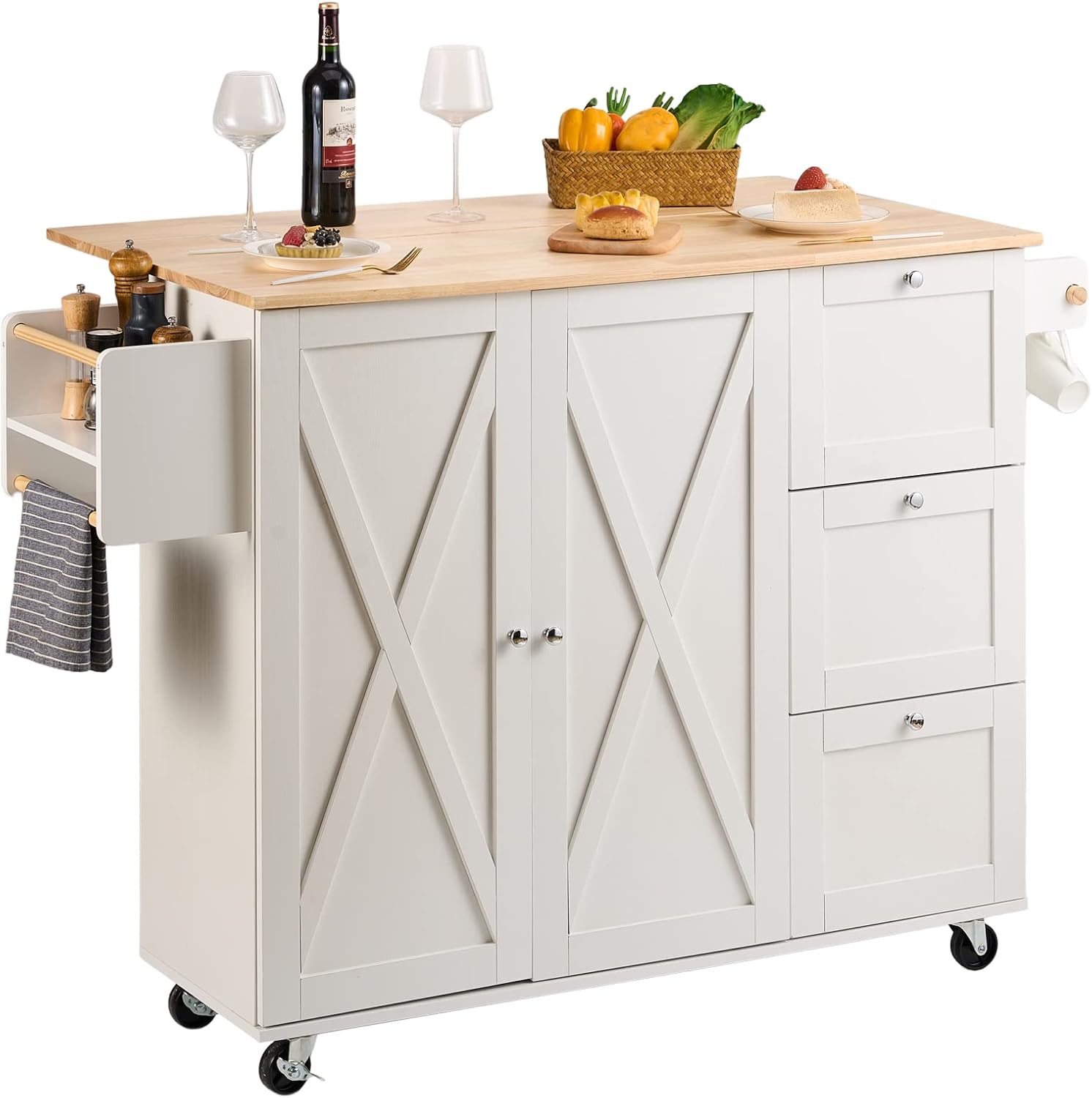 VEVOR Kitchen Island Cart with Solid Wood Top, 45.3