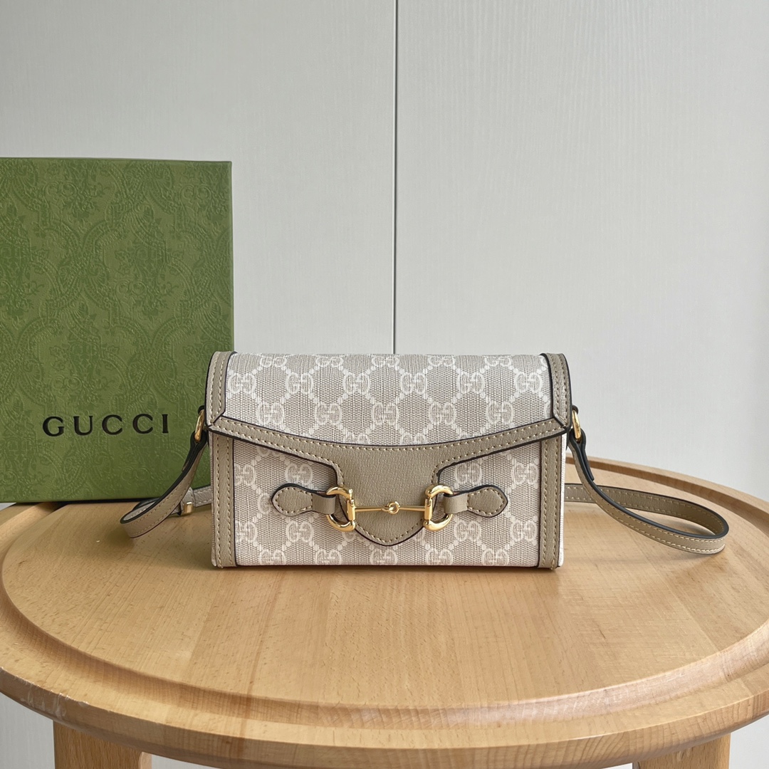 Gucci Horsebit 1955 Canva&Leather Shoulder Bag(Perfect Replica)