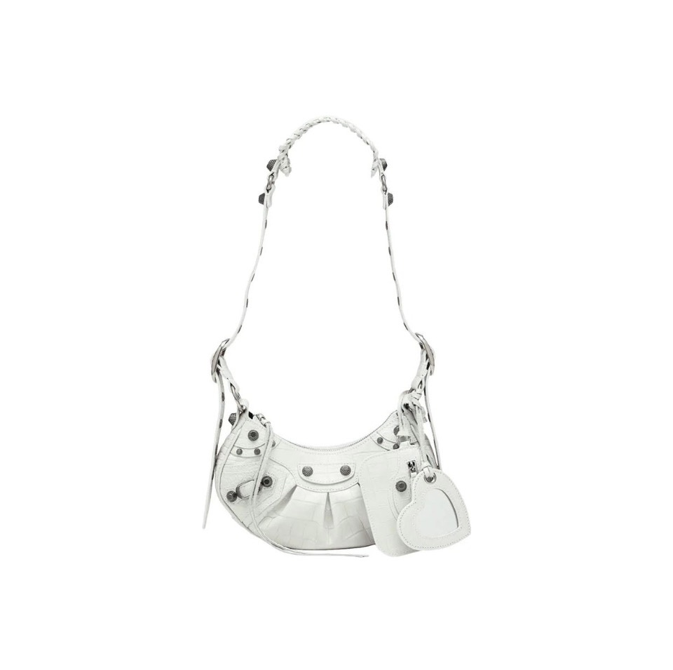 BALENCIAGA Le Cagole XS studded crinkled-leather shoulder bag White(Perfect Replica)