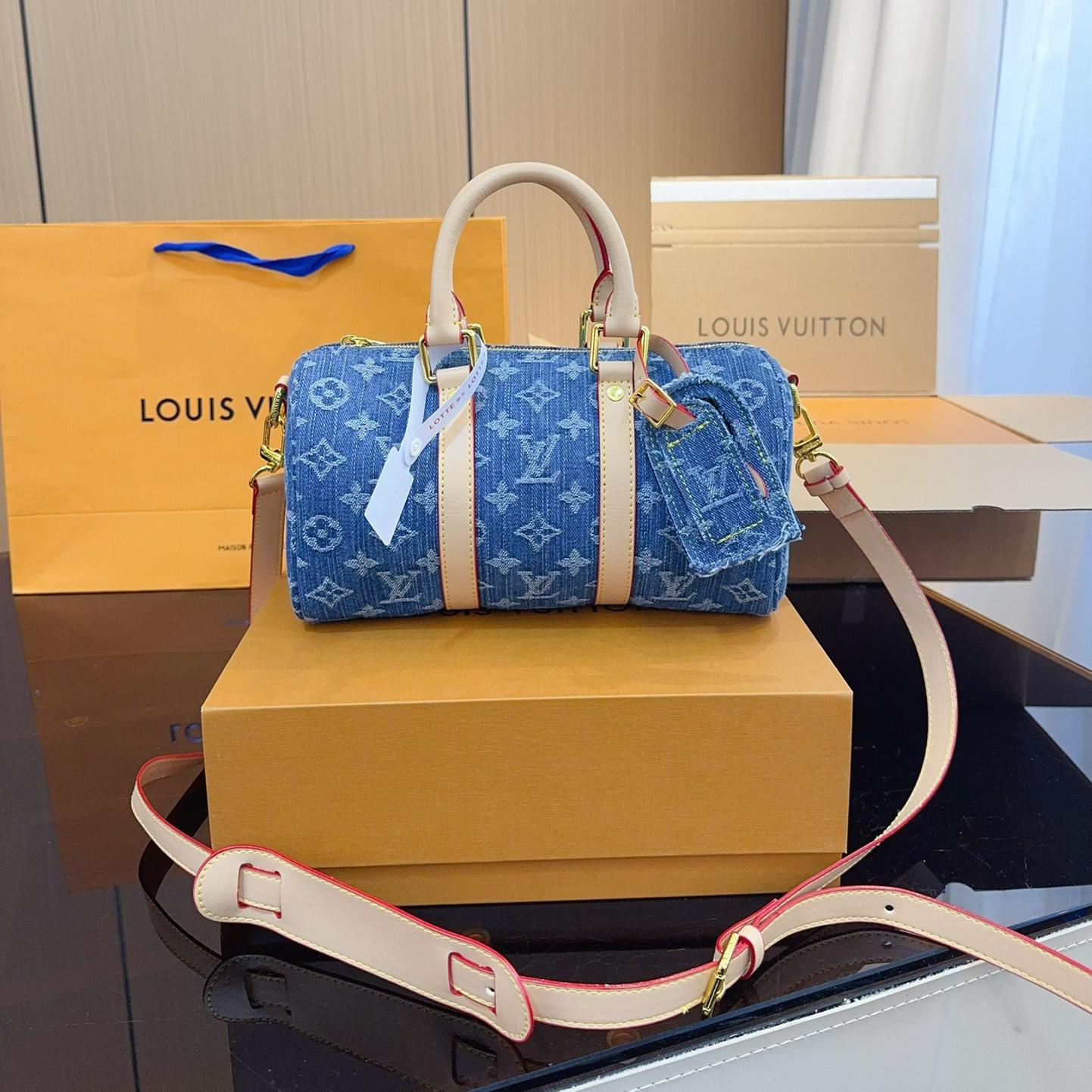 Louis Vuitton LV Keepall 25 Denim Handbag(Perfect Replica)