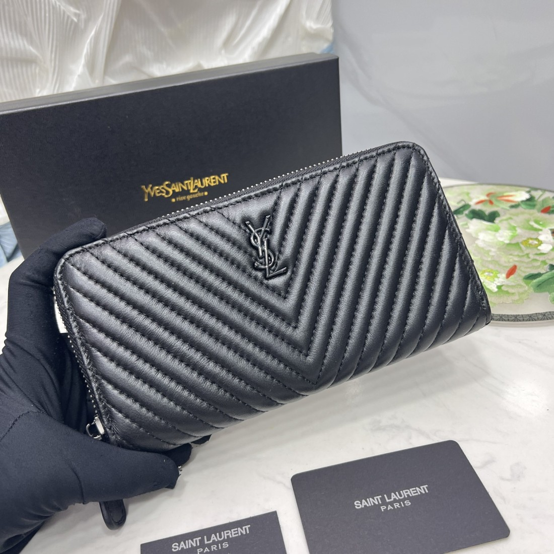 Saint Laurent YSL Caivar  Zipper Long Wallet(Perfect Replica)