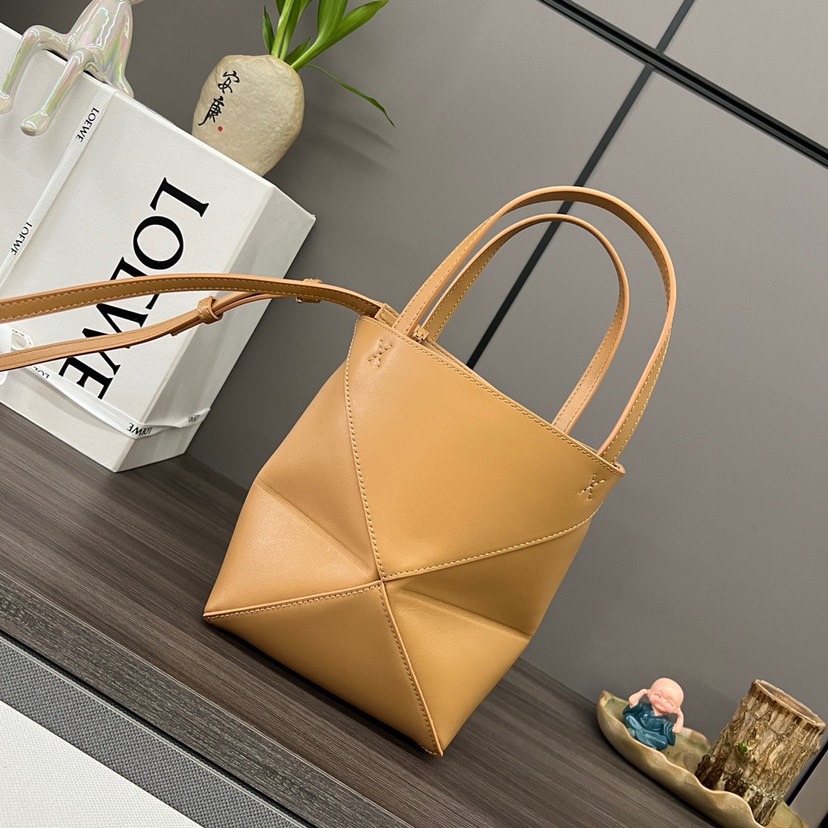 Loewe Mini Puzzle Fold Tote in shiny calfskin Brown(Perfect Replica)