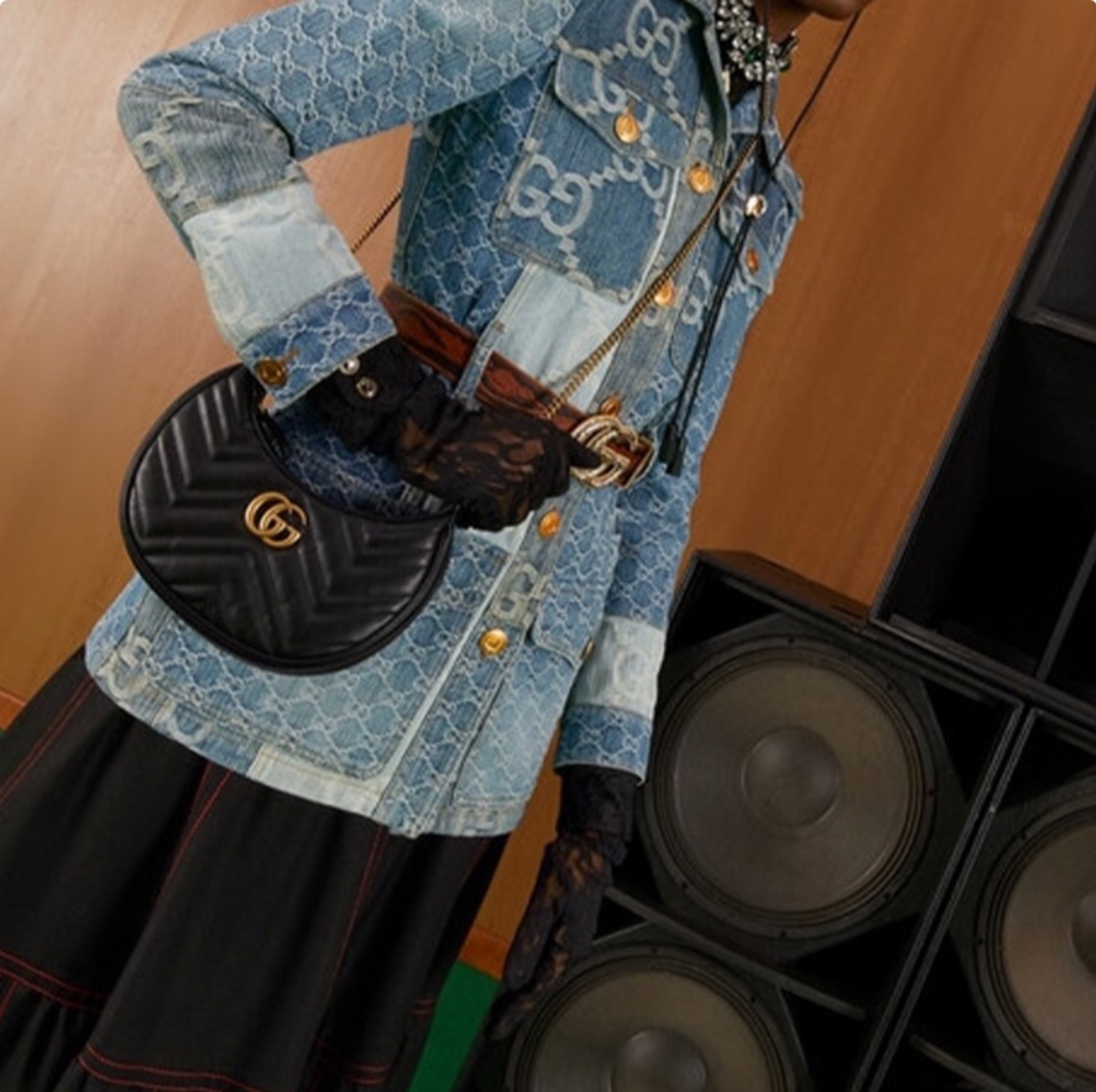 Gucci Marmnt Half Moon Shoulder Bag(Perfect Replica)