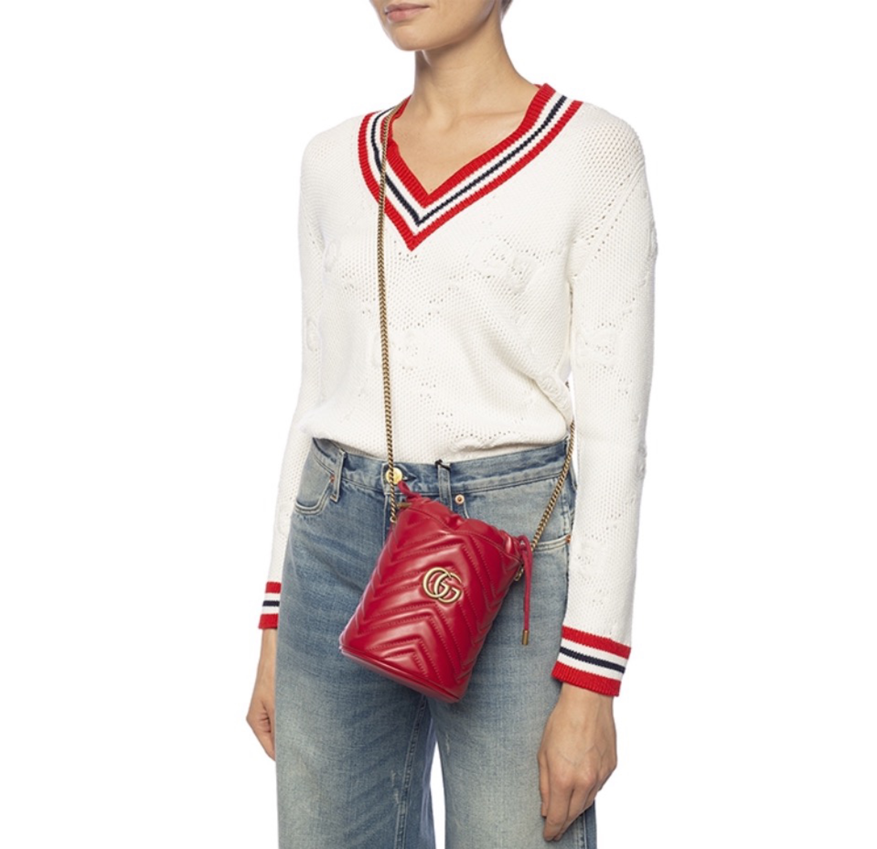 Gucci Marmont Drawstring Leather Bucket Bag(Perfect Replica)