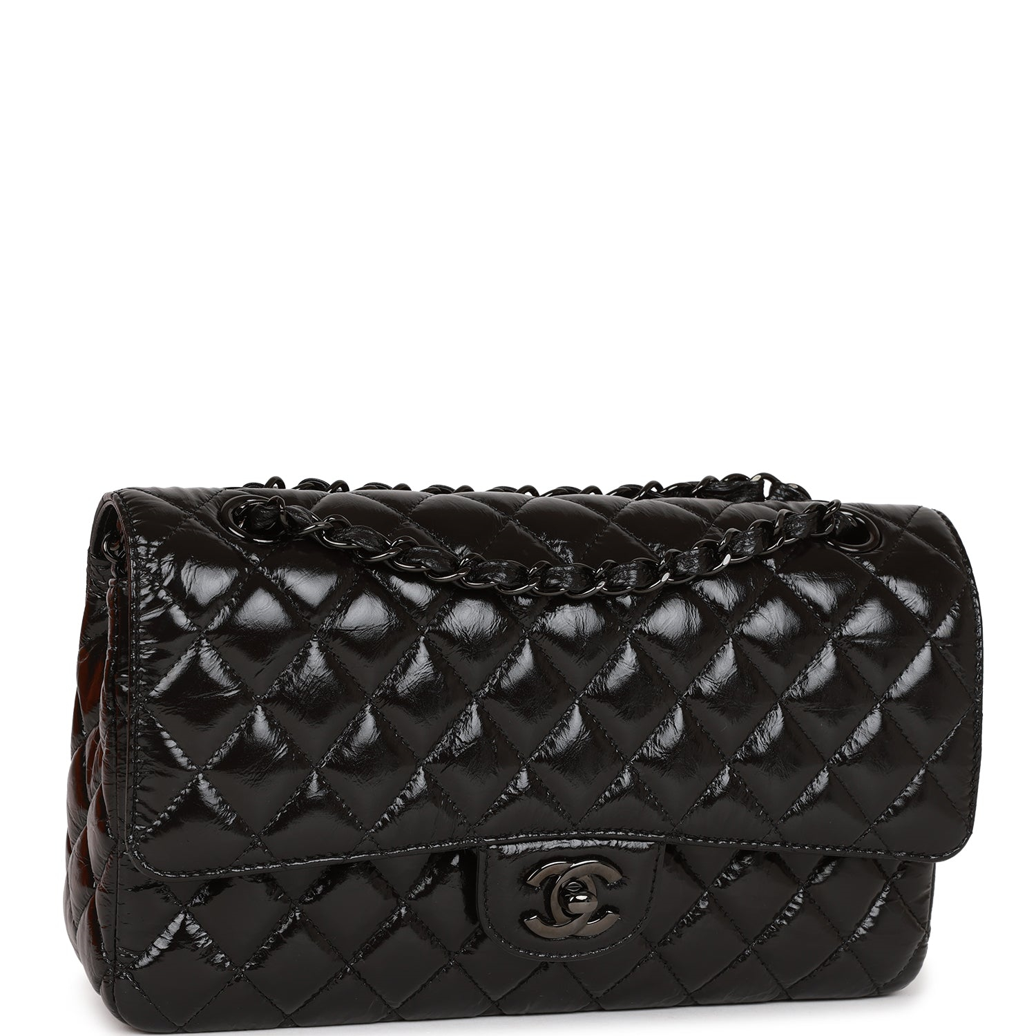 Chanel Classic Flag Bag Medium Classic Double Flap Bag SO Black Crumpled Calfskin Black Hardware