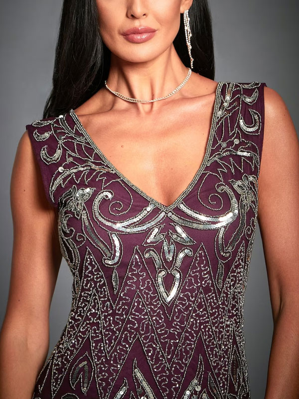 Deep v sexy 20's Gatsby style evening dress