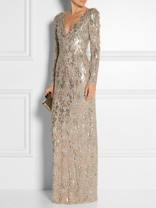 Design Sequin Long Sleeve Evening Ladies Dress