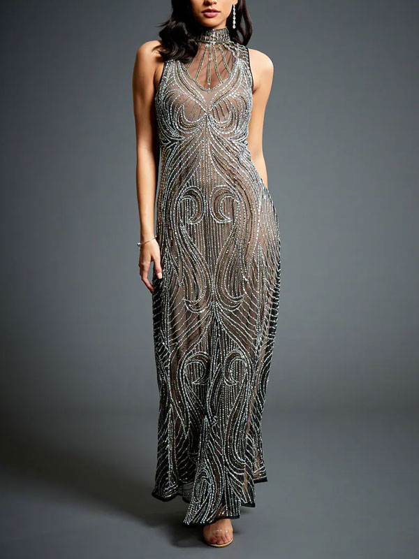 Sleeveless backless 20's Gatsby style evening dress