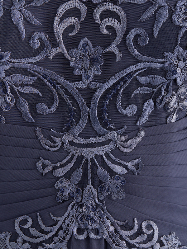 Round neck and floor-length chiffon sequined evening dress