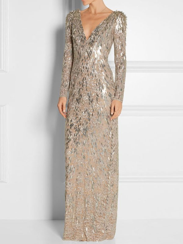 Design Sequin Long Sleeve Evening Ladies Dress