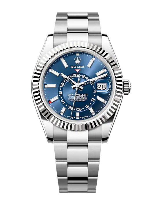 Sky Dweller Blue Dial 18K White Gold Bezel Steel Jubilee Men's Watch 326934