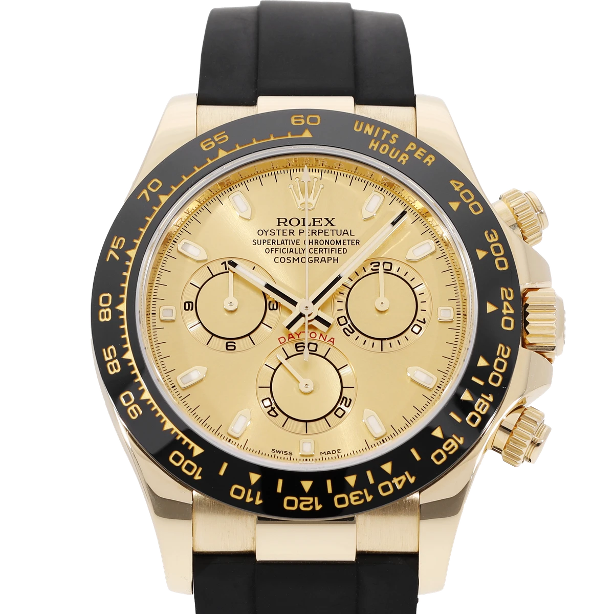 Rolex Cosmograph Daytona 116518LN Champagne Dial Oysterflex Yellow Gold Mens Watch